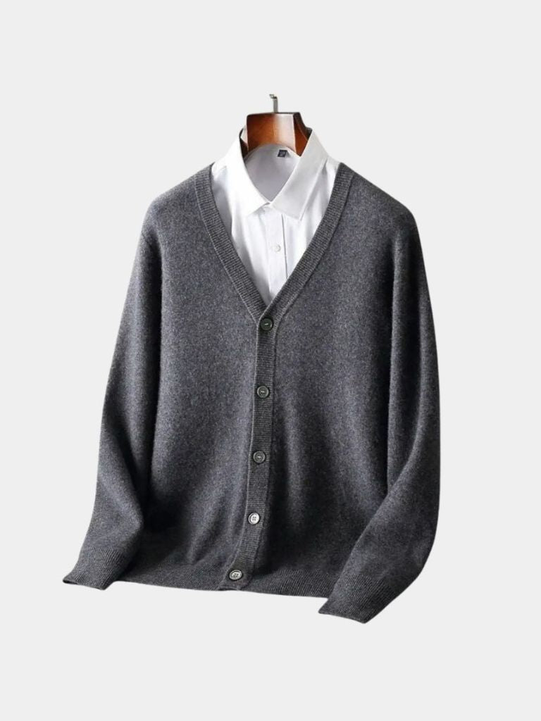 100% Merino Wool V Neck Knitwear Cardigan Sweater - North & Row