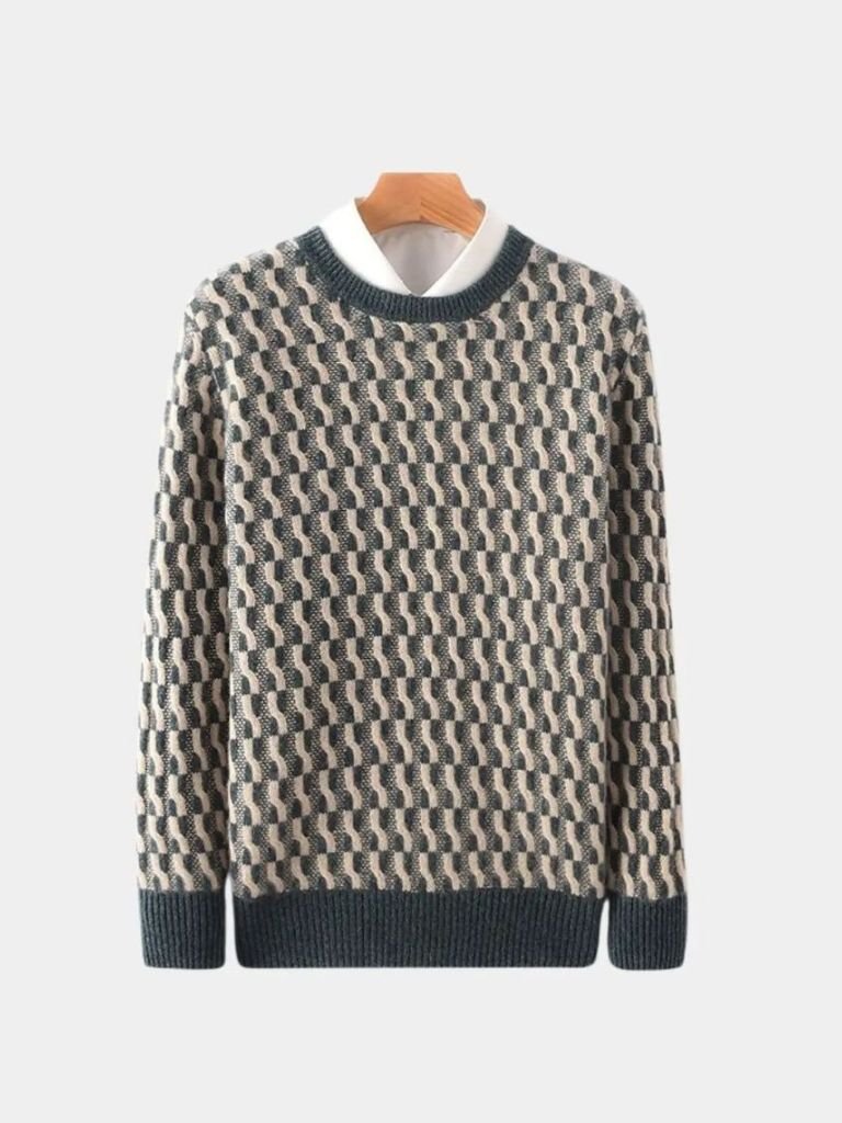 100% Wool Geometric Crew Neck Pullover Sweater - North & Row