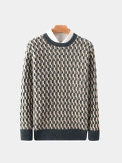 100% Wool Geometric Crew Neck Pullover Sweater - North & Row