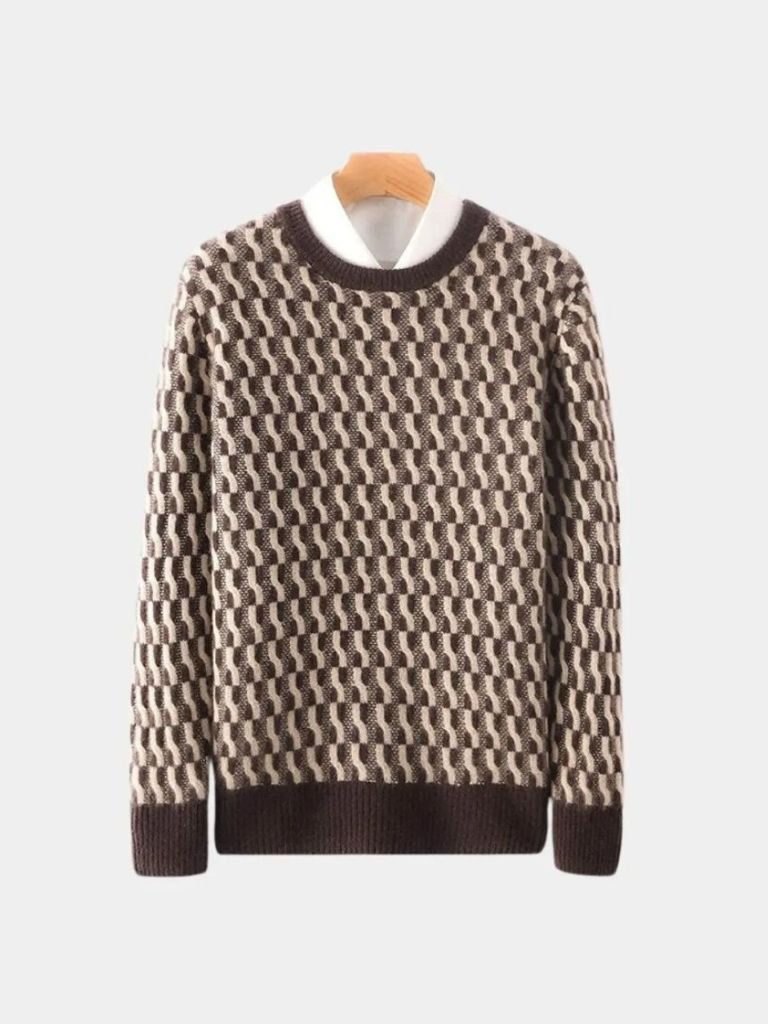 100% Wool Geometric Crew Neck Pullover Sweater - North & Row