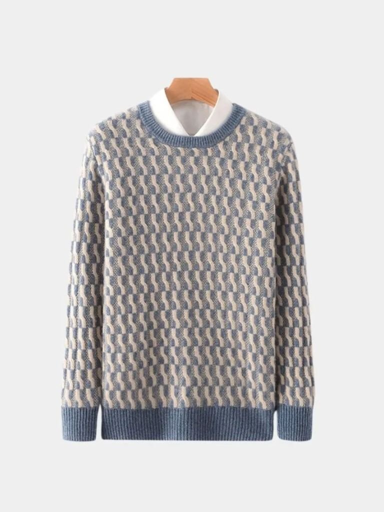100% Wool Geometric Crew Neck Pullover Sweater - North & Row