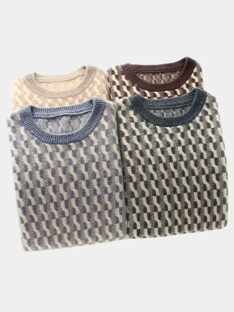 100% Wool Geometric Crew Neck Pullover Sweater - North & Row