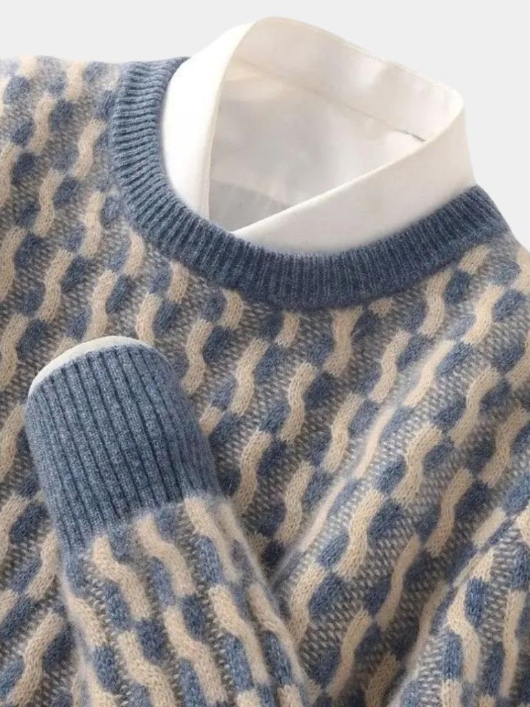 100% Wool Geometric Crew Neck Pullover Sweater - North & Row