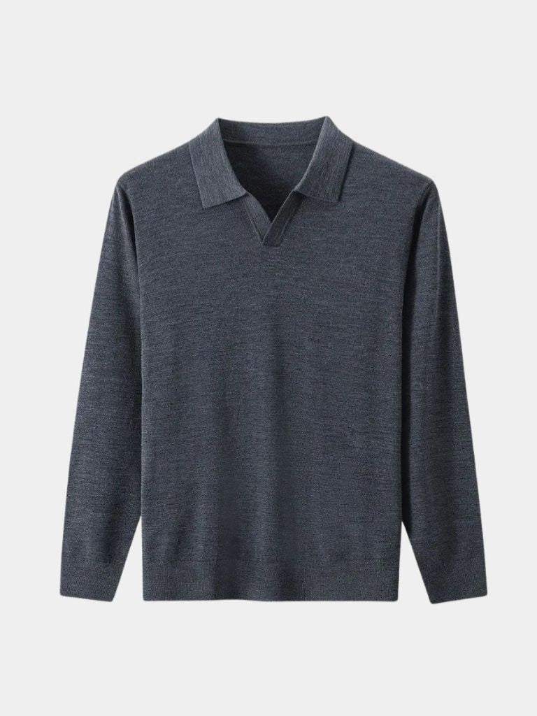 100% Wool Knit V Neck Turndown Polo Pullover - North & Row