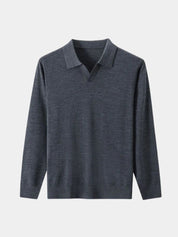 100% Wool Knit V Neck Turndown Polo Pullover - North & Row