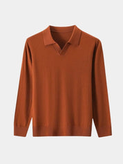 100% Wool Knit V Neck Turndown Polo Pullover - North & Row