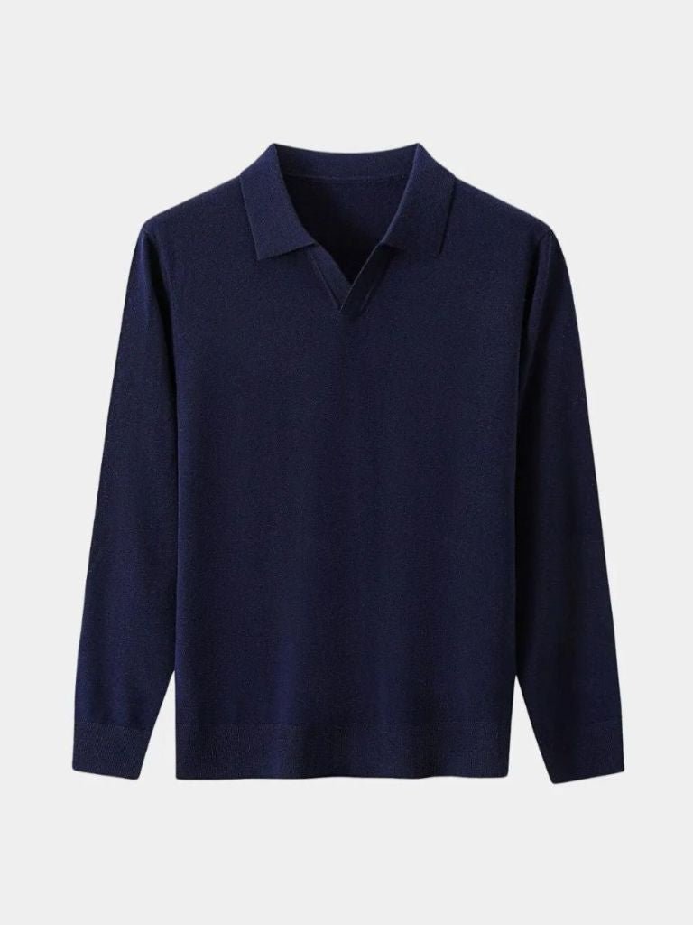 100% Wool Knit V Neck Turndown Polo Pullover - North & Row