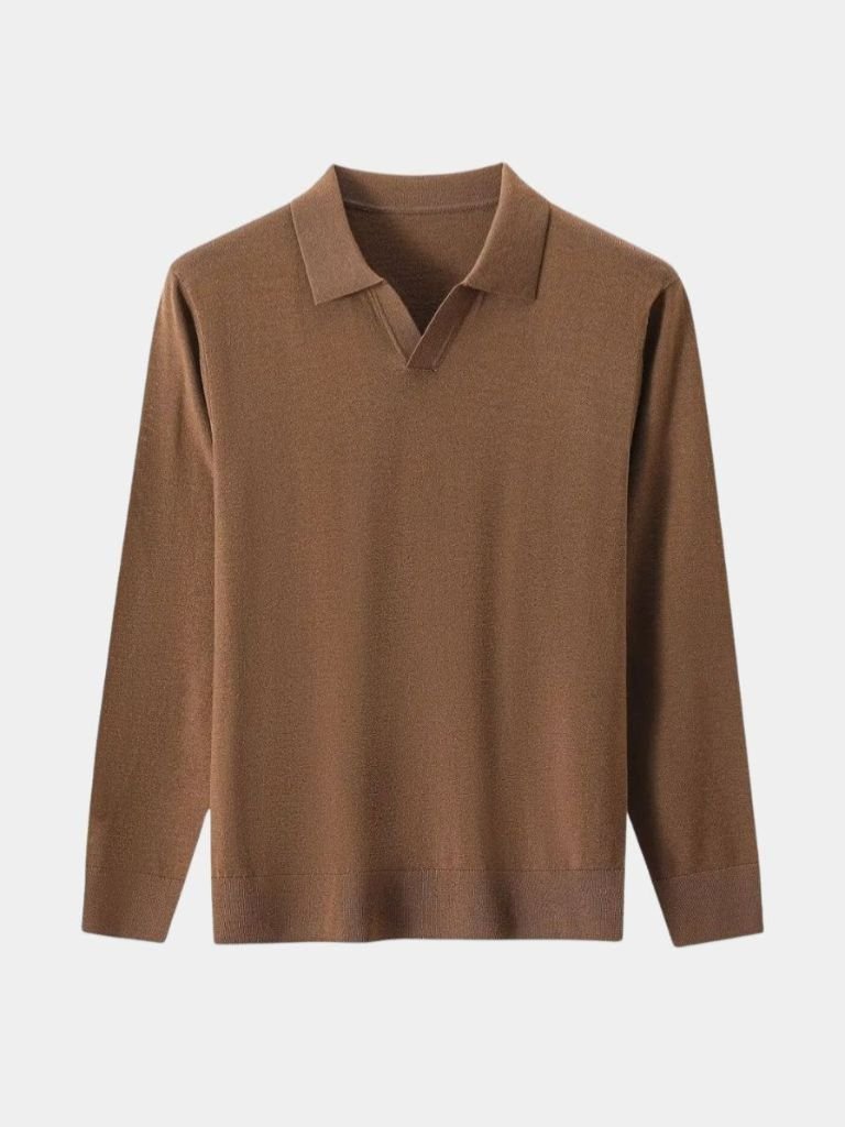 100% Wool Knit V Neck Turndown Polo Pullover - North & Row