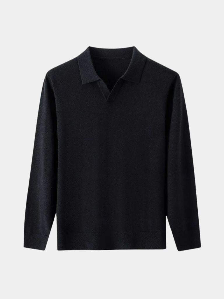 100% Wool Knit V Neck Turndown Polo Pullover - North & Row