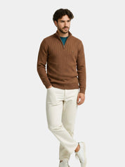 Cotton Knit Vertical Stripes Quarter-Zip Sweater - North & Row