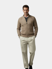 Knit Zipper Jacquard Solid Color Cardigan Sweater - North & Row