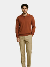 100% Wool Knit V Neck Turndown Polo Pullover - North & Row