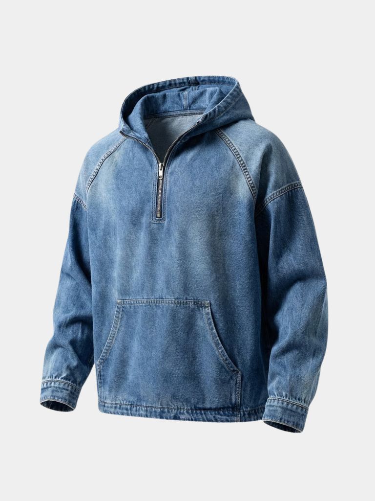Artisan Denim Smock Quarter Zip Hooded Jacket - North & Row