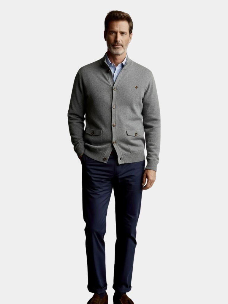 Knitted Stand Collar Cotton Cardigan - North & Row
