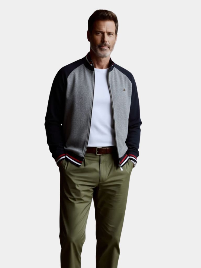 Zipper Color Block Standing Collar Cardigan Sweater - North & Row