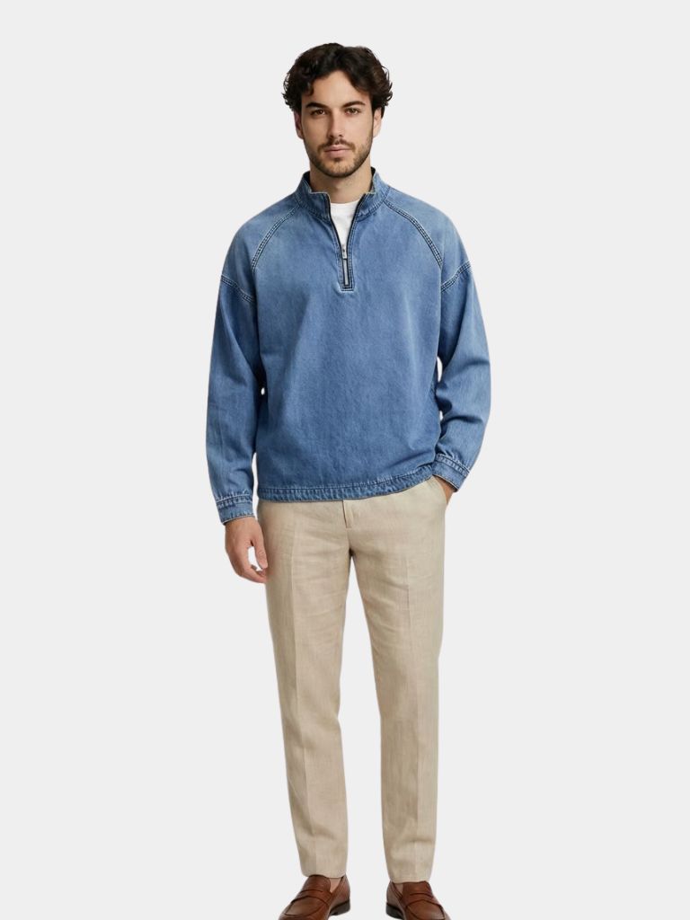 Stonewash Denim Quarter Zip Jacket - North & Row