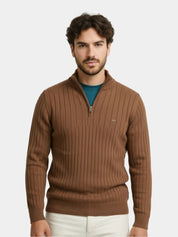 Cotton Knit Vertical Stripes Quarter-Zip Sweater - North & Row