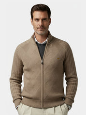 Knit Zipper Jacquard Solid Color Cardigan Sweater - North & Row
