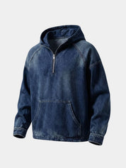 Artisan Denim Smock Quarter Zip Hooded Jacket - North & Row