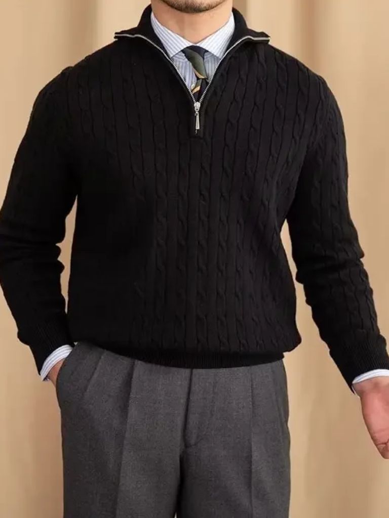 Premium Cable-Knit Zip Neck Sweater - North & Row