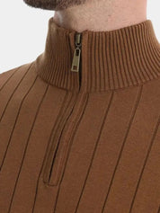 Cotton Knit Vertical Stripes Quarter-Zip Sweater - North & Row