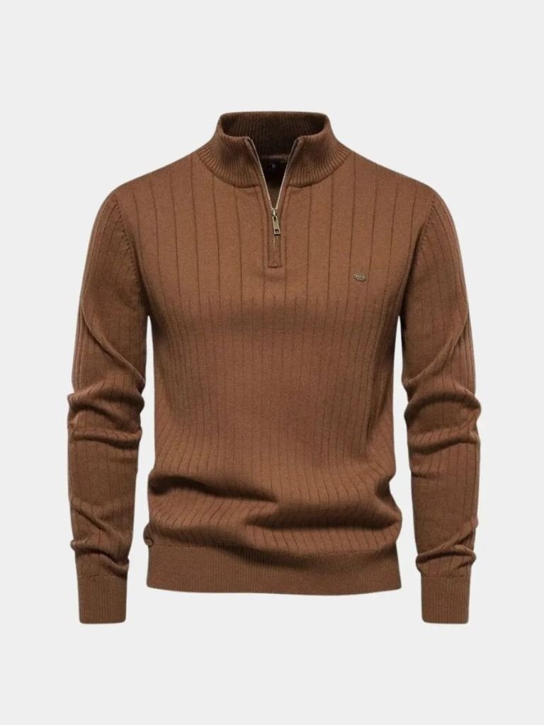 Cotton Knit Vertical Stripes Quarter-Zip Sweater - North & Row