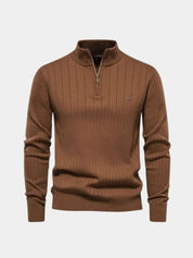 Cotton Knit Vertical Stripes Quarter-Zip Sweater - North & Row