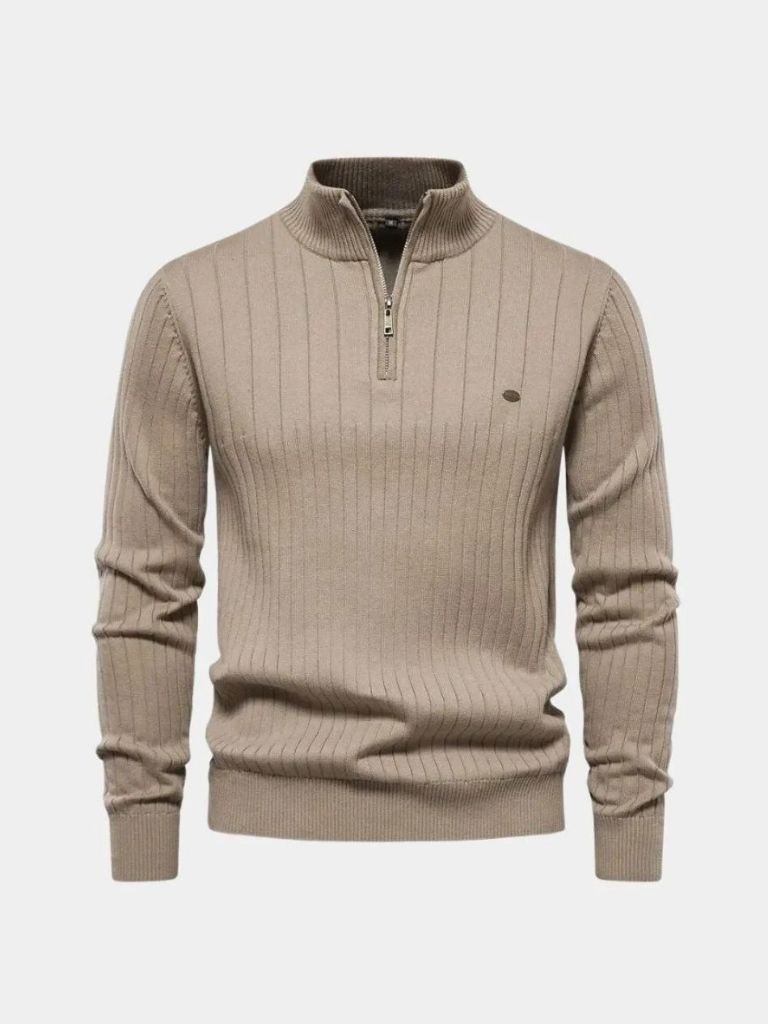 Cotton Knit Vertical Stripes Quarter-Zip Sweater - North & Row