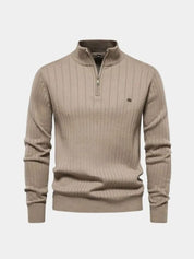 Cotton Knit Vertical Stripes Quarter-Zip Sweater - North & Row