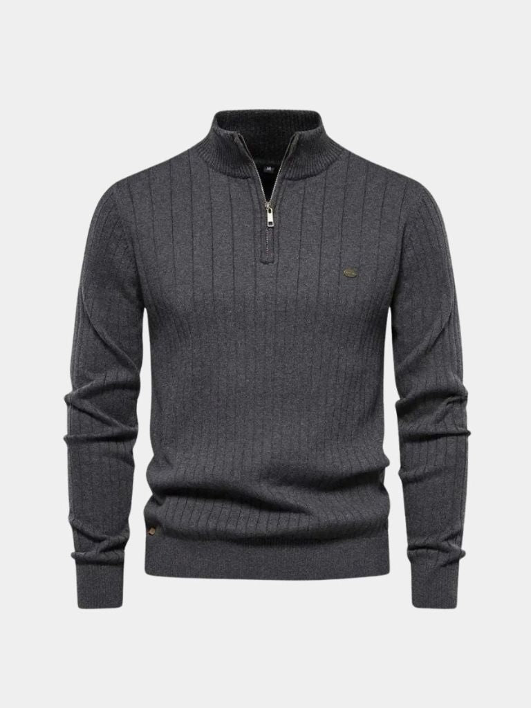 Cotton Knit Vertical Stripes Quarter-Zip Sweater - North & Row