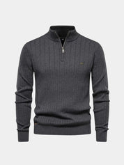 Cotton Knit Vertical Stripes Quarter-Zip Sweater - North & Row