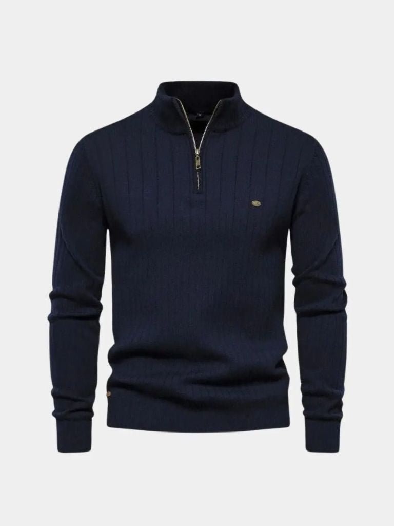 Cotton Knit Vertical Stripes Quarter-Zip Sweater - North & Row