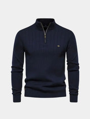 Cotton Knit Vertical Stripes Quarter-Zip Sweater - North & Row