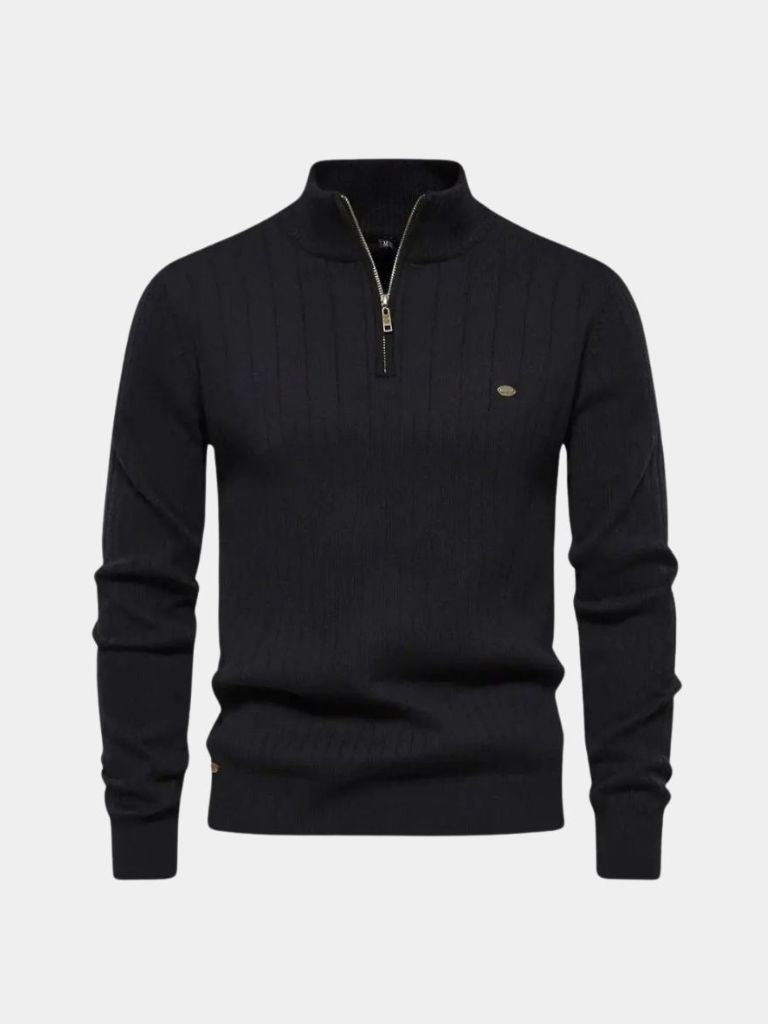 Cotton Knit Vertical Stripes Quarter-Zip Sweater - North & Row