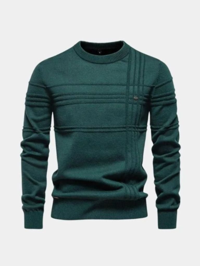 Cotton Knitted Stripped Crew Neck Pullover Sweater - North & Row