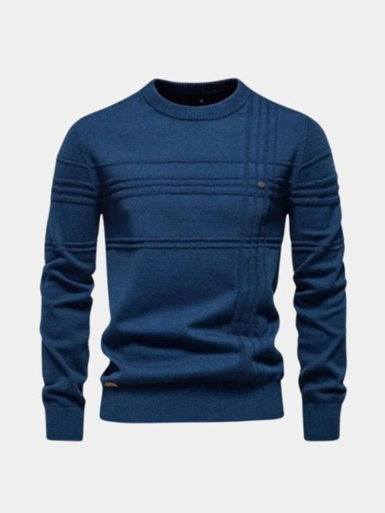 Cotton Knitted Stripped Crew Neck Pullover Sweater - North & Row