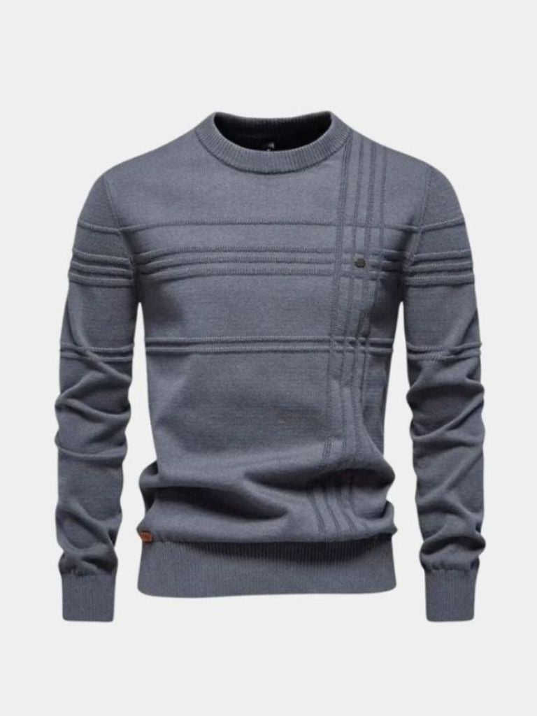 Cotton Knitted Stripped Crew Neck Pullover Sweater - North & Row