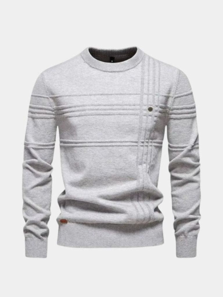 Cotton Knitted Stripped Crew Neck Pullover Sweater - North & Row