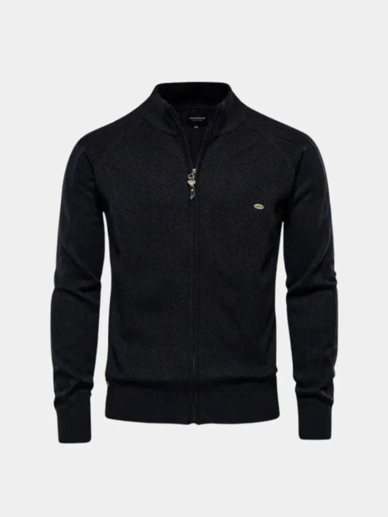 Knit Zipper Jacquard Solid Color Cardigan Sweater - North & Row