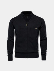 Knit Zipper Jacquard Solid Color Cardigan Sweater - North & Row