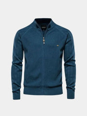 Knit Zipper Jacquard Solid Color Cardigan Sweater - North & Row