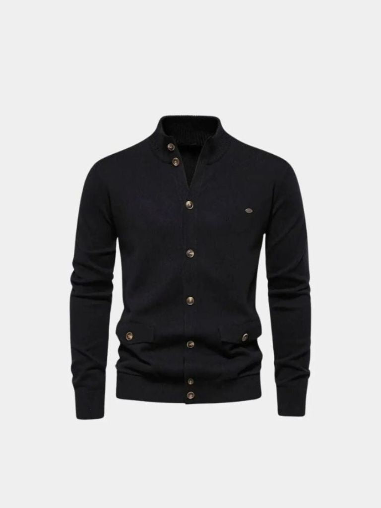 Knitted Stand Collar Cotton Cardigan - North & Row