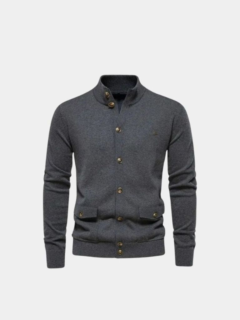 Knitted Stand Collar Cotton Cardigan - North & Row