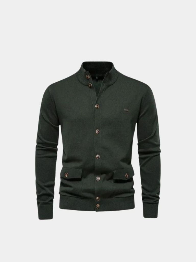 Knitted Stand Collar Cotton Cardigan - North & Row