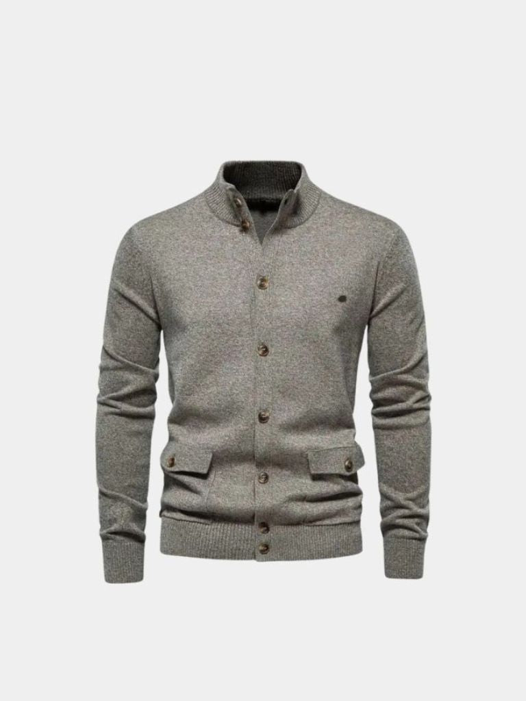 Knitted Stand Collar Cotton Cardigan - North & Row