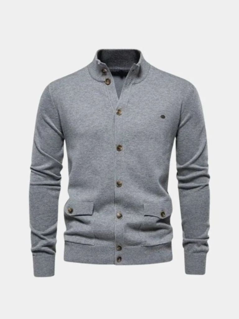Knitted Stand Collar Cotton Cardigan - North & Row